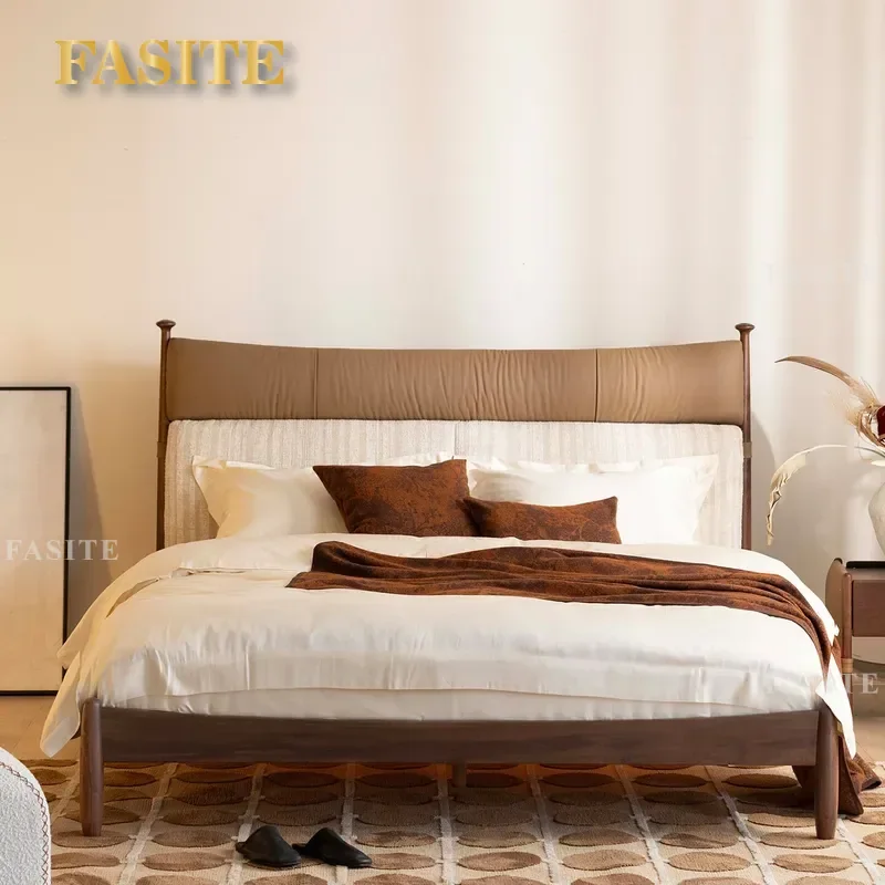 For 1.8m Bed Frame Modern Light Retro Black Walnut Solid Wood Bedroom Furniture  Durable Home Furnishing