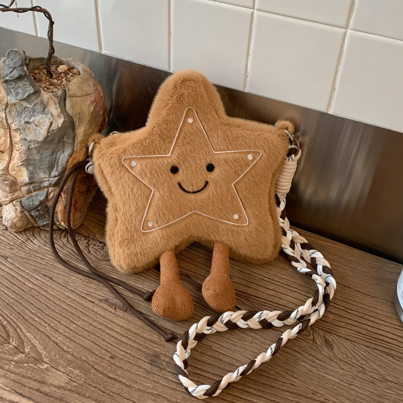 

Осень/зима 2022, новые милые сумки с ручками сверху, фланелевые сумки в форме звезды на молнии, забавные сумки, дизайнерские нишевые женские сумки Bolsa