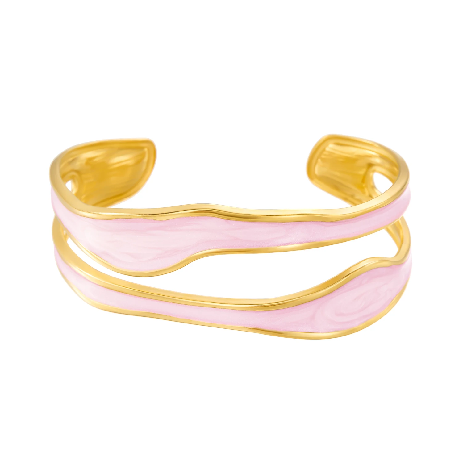 Offenes Vintage-Armband aus weißem Emaille-Edelstahl für Damen, einfaches Metall, unregelmäßige Form, geometrisches Armband, kein Verblassen von Schmuck – Detail 22