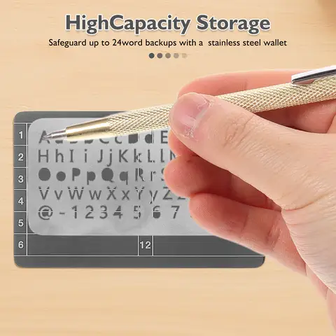1Set Crypto Seed Phrase Backup Stainless Words Fireproof Waterproof Cold Storage Recovery Plate 24-Word Recovery Plate
