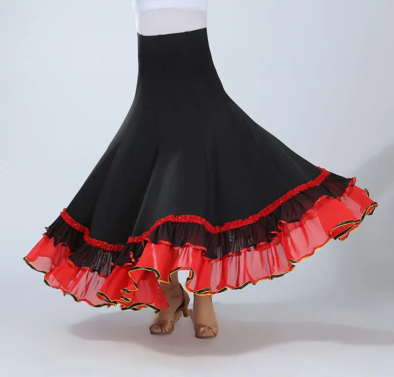 Lantejoulas saia de dança moderna para as mulheres flamenco dança saias longo swing padrão valsa espanhol salão dança tango palco roupas