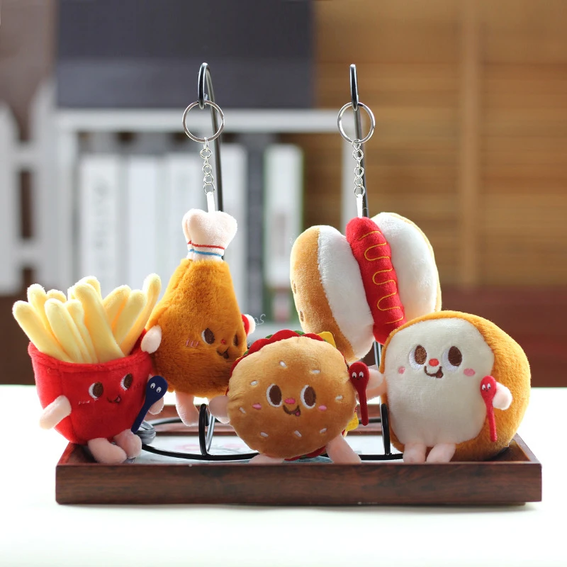 Hamburg Hotdog Friet Brood Drumsticks Pluche Hanger Sleutelhanger Creatieve Cartoon Tas Decoratie Auto Sleutel Accessoires Voor Meisje Cadeau