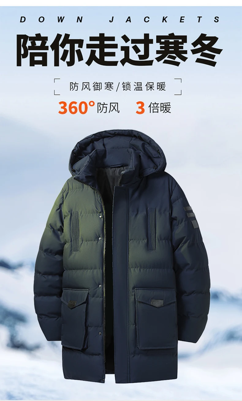 Mens Winter Plus Size Mid Length Cotton Padded Coat New Korean Style Casual Fashion Versatile Warm Loose Fit Outer Top For Male