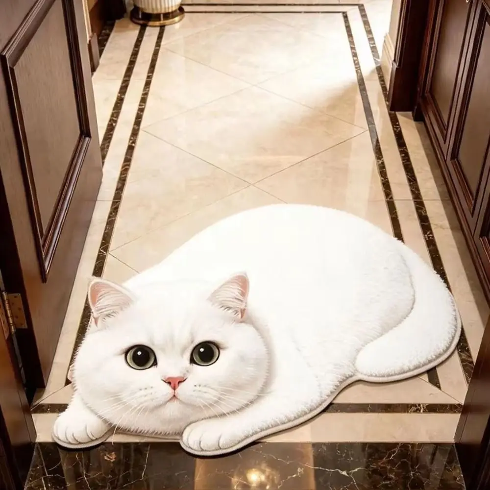 Soft 2D Cat-Shaped Area Rug Anti-fouling Easy to Clean Home Decor Carpet Non-Slip Cartoon Carpet Living Rooms
