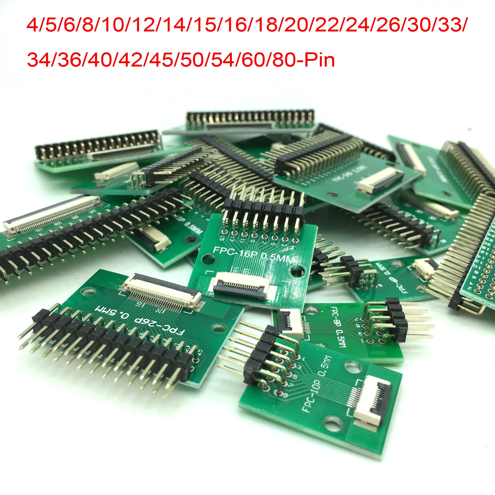 

4/5/6/8/10/12/14/15/16/18/20/22/24/26/30 Pin 0.5mm FFC FPC Flat cable Socket converter breakout board TO 2.54mm Double 90° Row