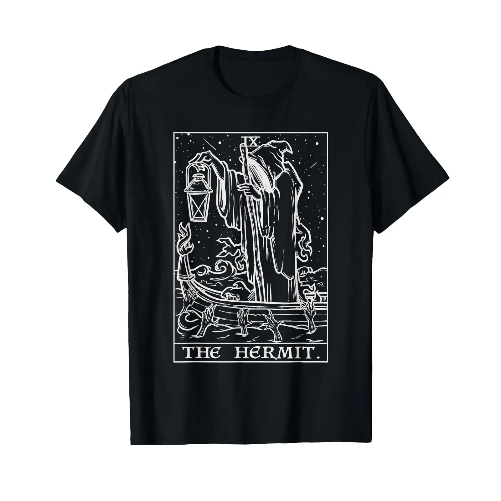 Hermit Tarot Card Gothic Halloween Grim Reaper Occult T Shirt vintage Washed homme graphic Unisex Versatile Breathable fashion