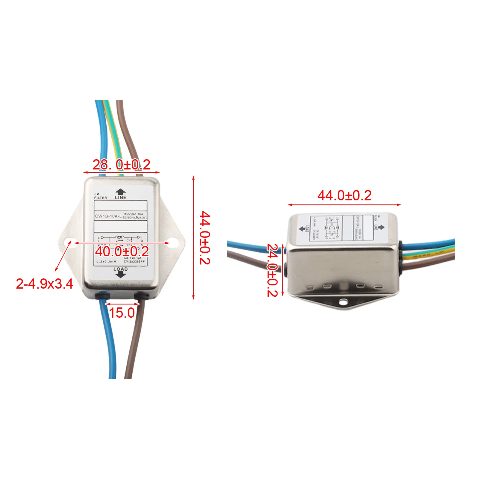 Single-Phase Line Filter CW1B-L 250VAC 50/60Hz For EMI Suppressor For Industrial Equipment, Compact Nickel-Plated Iron