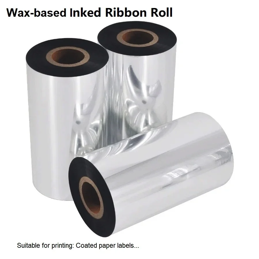 Black Wax-based Inked Ribbon roll 50 60 70 80 90 100 110mmX300M barcode label printer ribbon for printing on coated paper labels