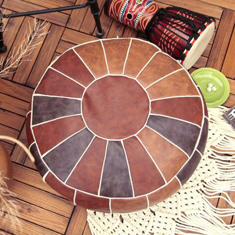 

Moroccan Style PU Leather Footrest Cover Embroider Craft Ottoman Cover Living Room Pouf Footstool Covers Tatami Chair Home Decor