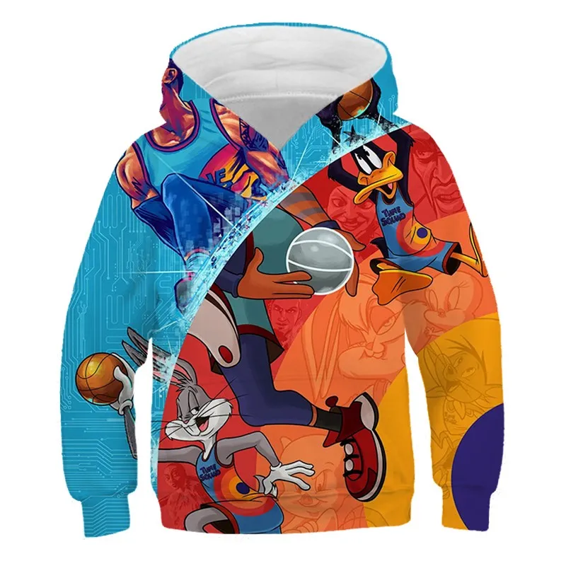 2024 Autumn Hot Selling Letter Printed Hoodies Bugs Bunny Daffy Duck Space Jam 2 James Movie Children Fashion Hooded Sweatshirts