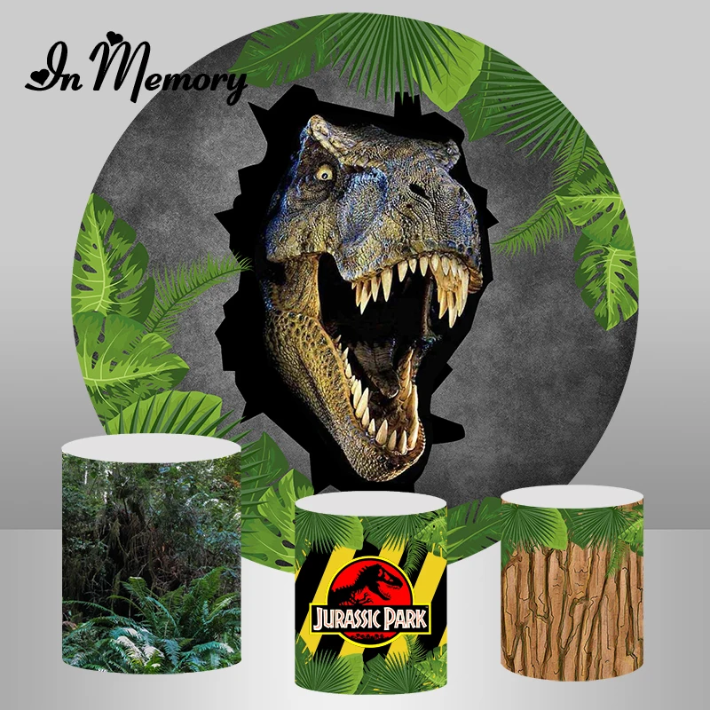 InMemory Round Backdrops For Photography Wood Forest Boys Jurassic Dinosaur Birthday Party Backgrounds Circle Photo Studio