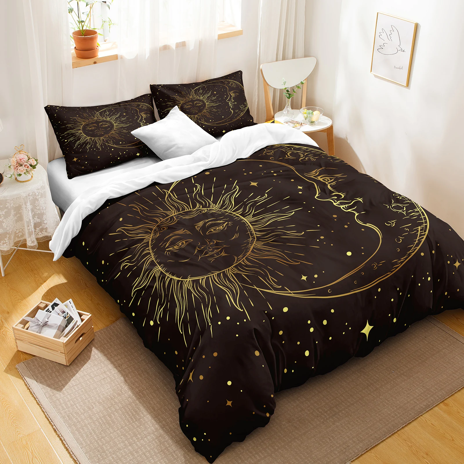 Red Sun Duvet Cover Set Green Bedding Set Modern Universe Quilt Cover for Bed Boho Digital Printed 3pc Bedding Microfiber Soft