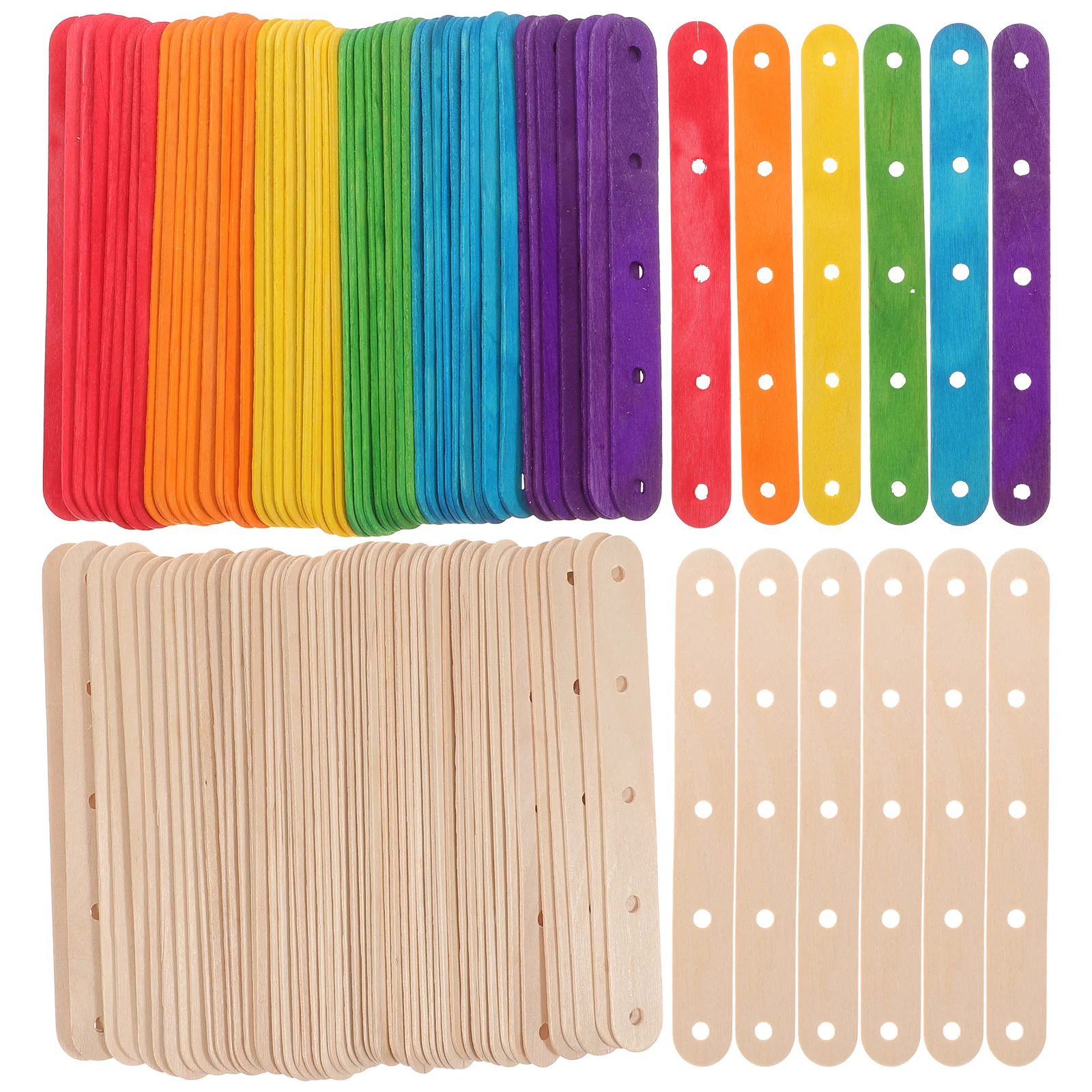 100PCS Natural Jumbo Colored Wood Craft Sticks Popsicle Wood Colored Craft Stick for DIY Crafts Creative Designs (Colorful+Natur