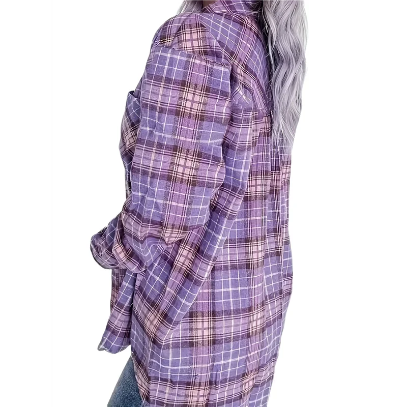 

CYL-Womens Button Down Flannel Shirts Long Sleeve Plaid Shackets Business Casual Blouse Top