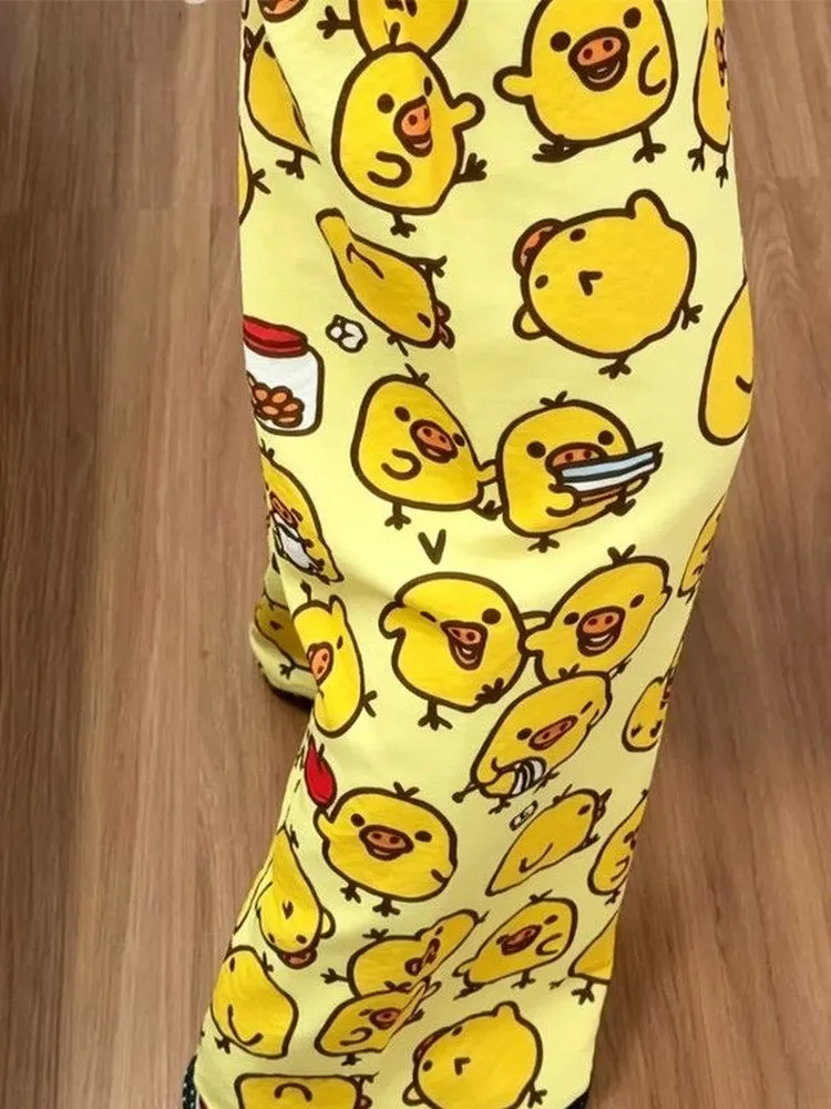 Cute Nose Hole Chicken Lazy Style Casual Summer New Loose Walking Shorts Home Pants Sleepwear Outerwear Women's Straight Leg ...