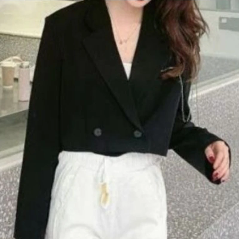 Cropped Blazers Women Long-sleeve Aesthetic Solid Streetwear Office Lady Daily Girl Minimalist Casual Vintage Clothing Basics