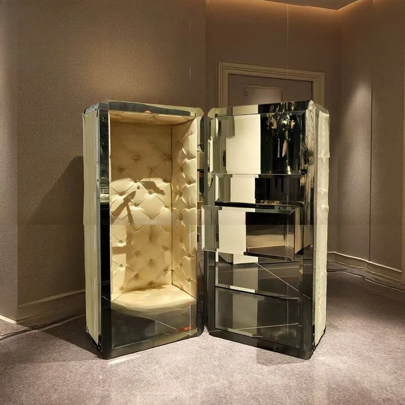 Luxury designer mirror metal locker villa home high-end storage cabinet customization
