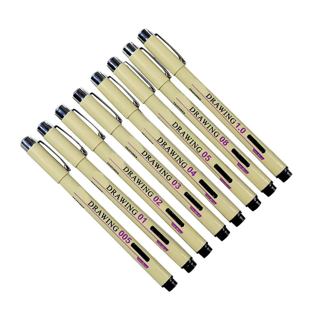 

8Pcs Black Fine Liner Drawing Pens Waterproof No Bleed Through Excellent Line Quality Long Metal Tip for Rulers Templates