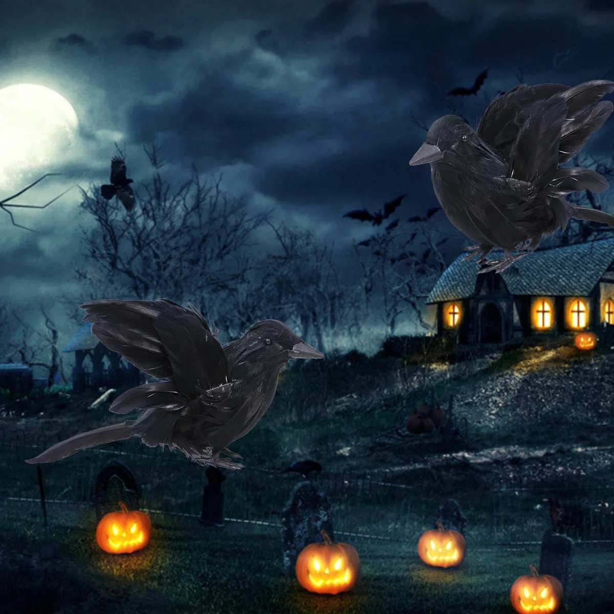 

2Pcs Halloween Crow Ornament Manual Craft High Quality Reusable Safe Display for Special Occasions Black Desktop Decoration