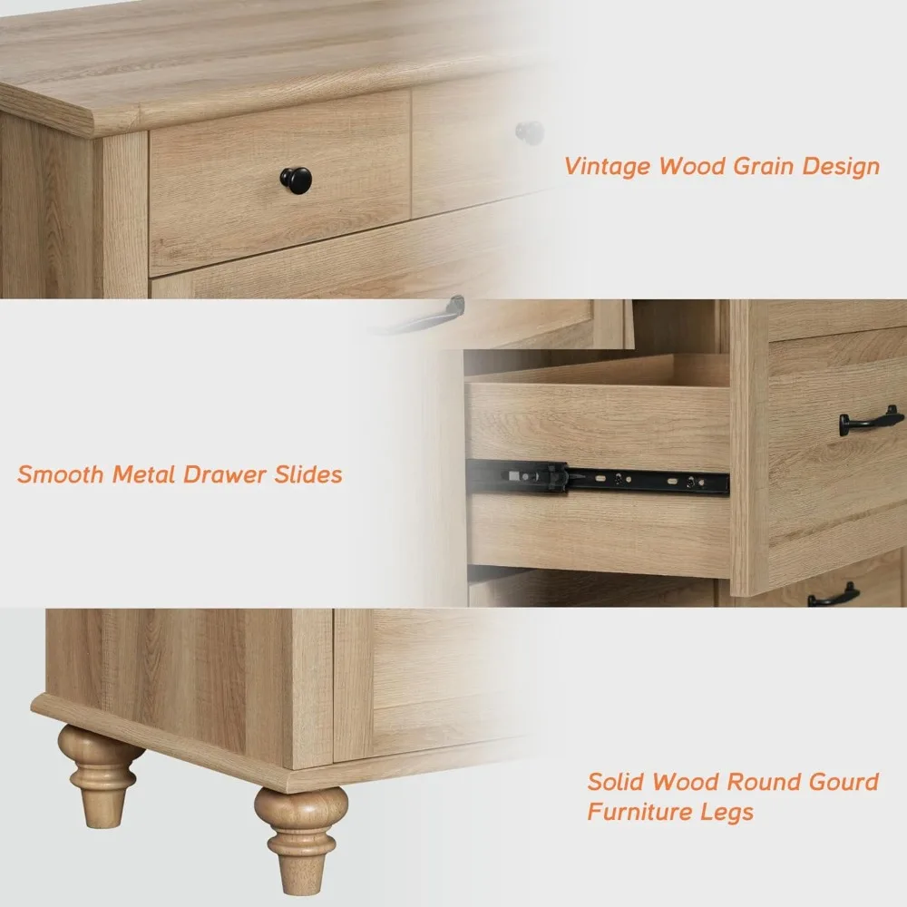 طقم خزانة غرفة نوم من خشب البلوط مكون من 10 أدراج مع صندوق عريض ومنظم خزانة خشبية #6