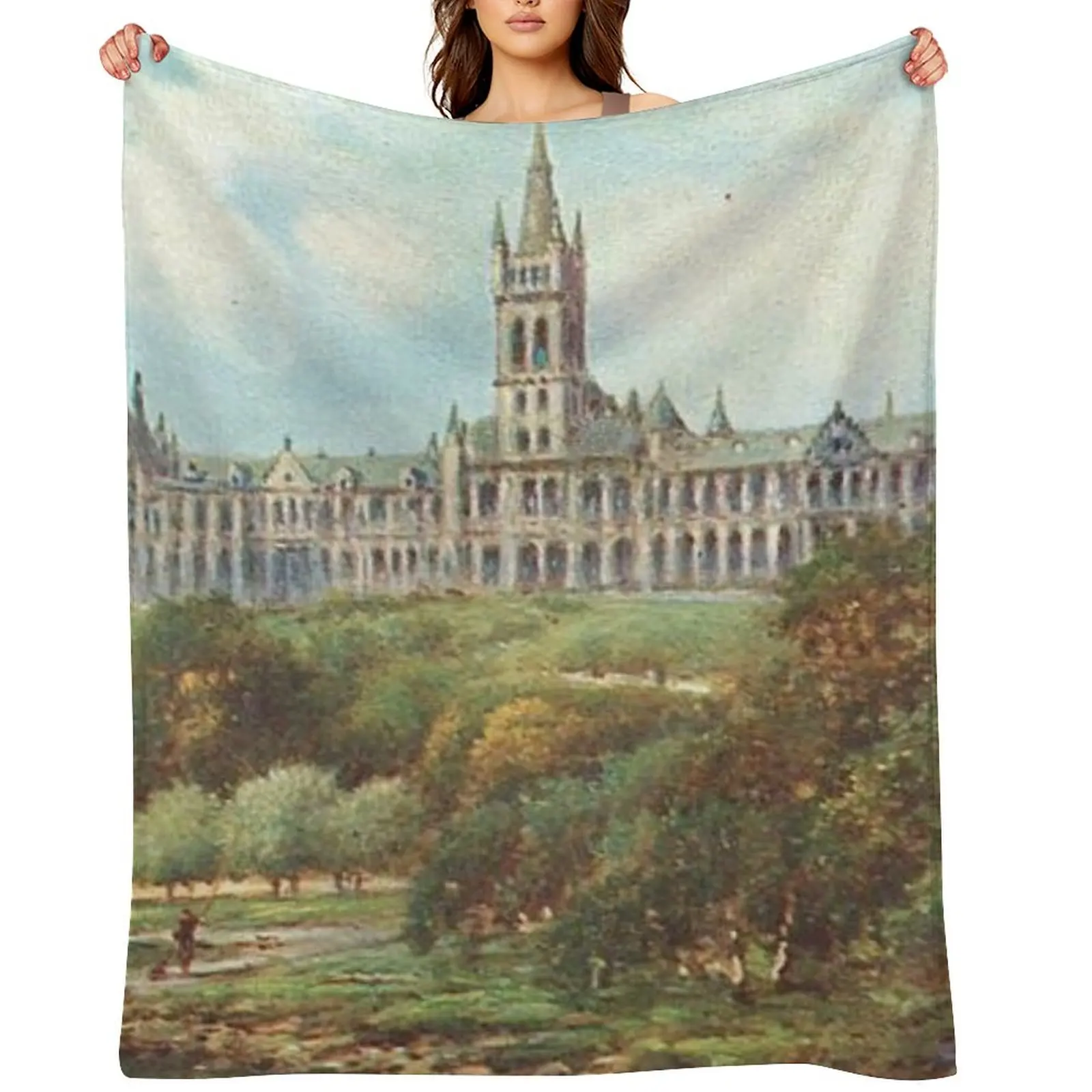 

Vintage Illustration of Glasgow University Throw Blanket Furry Flannel Giant Sofa Cute Plaid Blankets