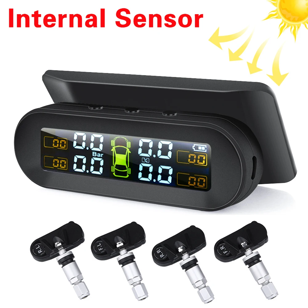 TPMS Car Tire Pressure Alarm Monitor System Automatic Brightness Control Wireless Solar Power 4 Sensors Decoration Accessories