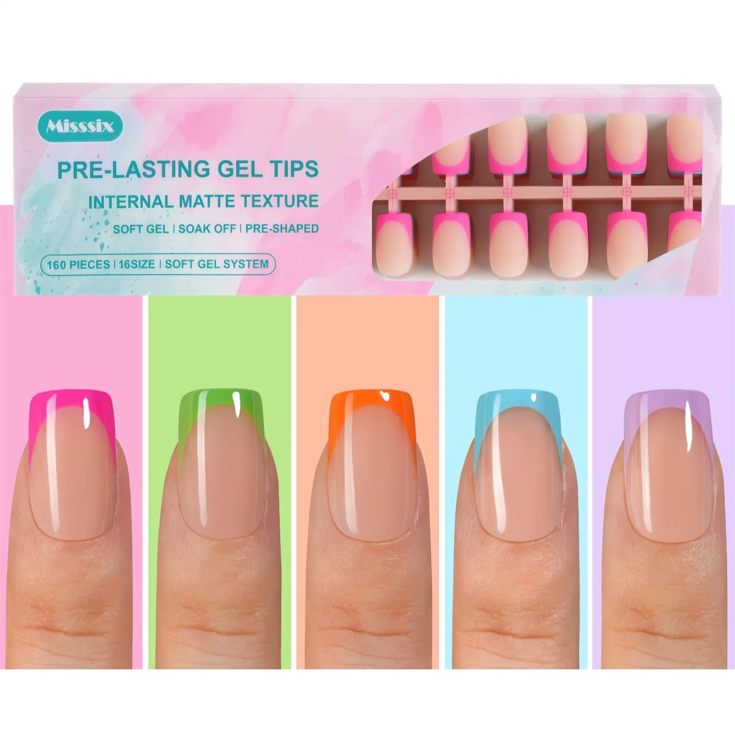 

Gel French Tip Nails, 160Pcs Short Square Press on Nails No Need to File, Fake Nails for Nail Art DIY 16 Sizes