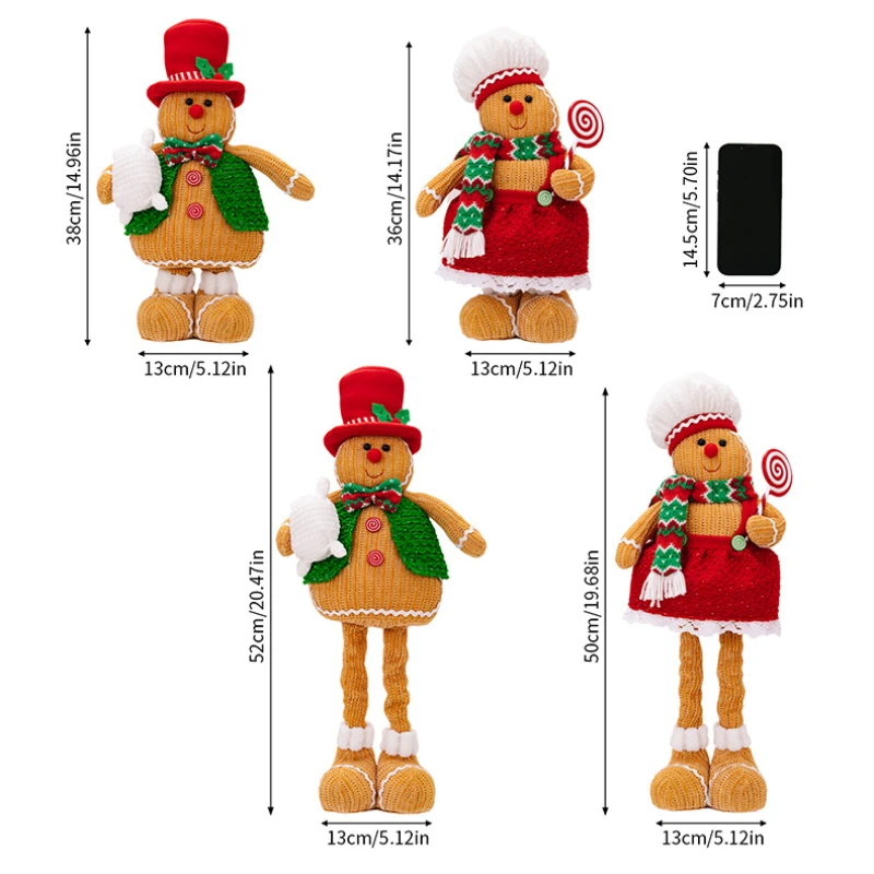 Christmas  Hold Lollipop Turtle Gingerbread Man Telescopic Action Figure Family Tabletop Room Decor-perfect for Home Decorations