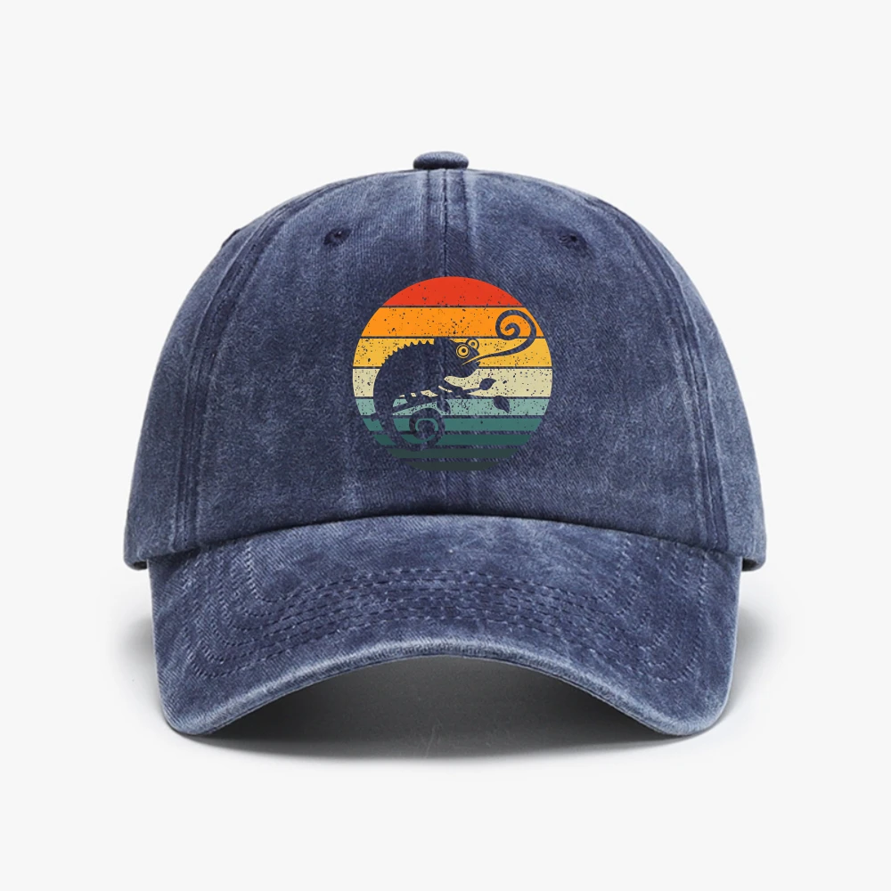 Funny Cartoon Shadow Graphic Pinted Chameleon Washed Baseball Cap Outdoor Leisure Sports Summer Sunshade Hat