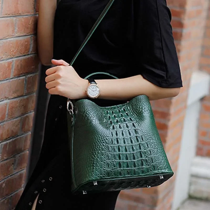 

Ourui женская сумка из крокодиловой кожи на одно плечо, косая сумка-ведро, синяя женская сумка, женская сумка