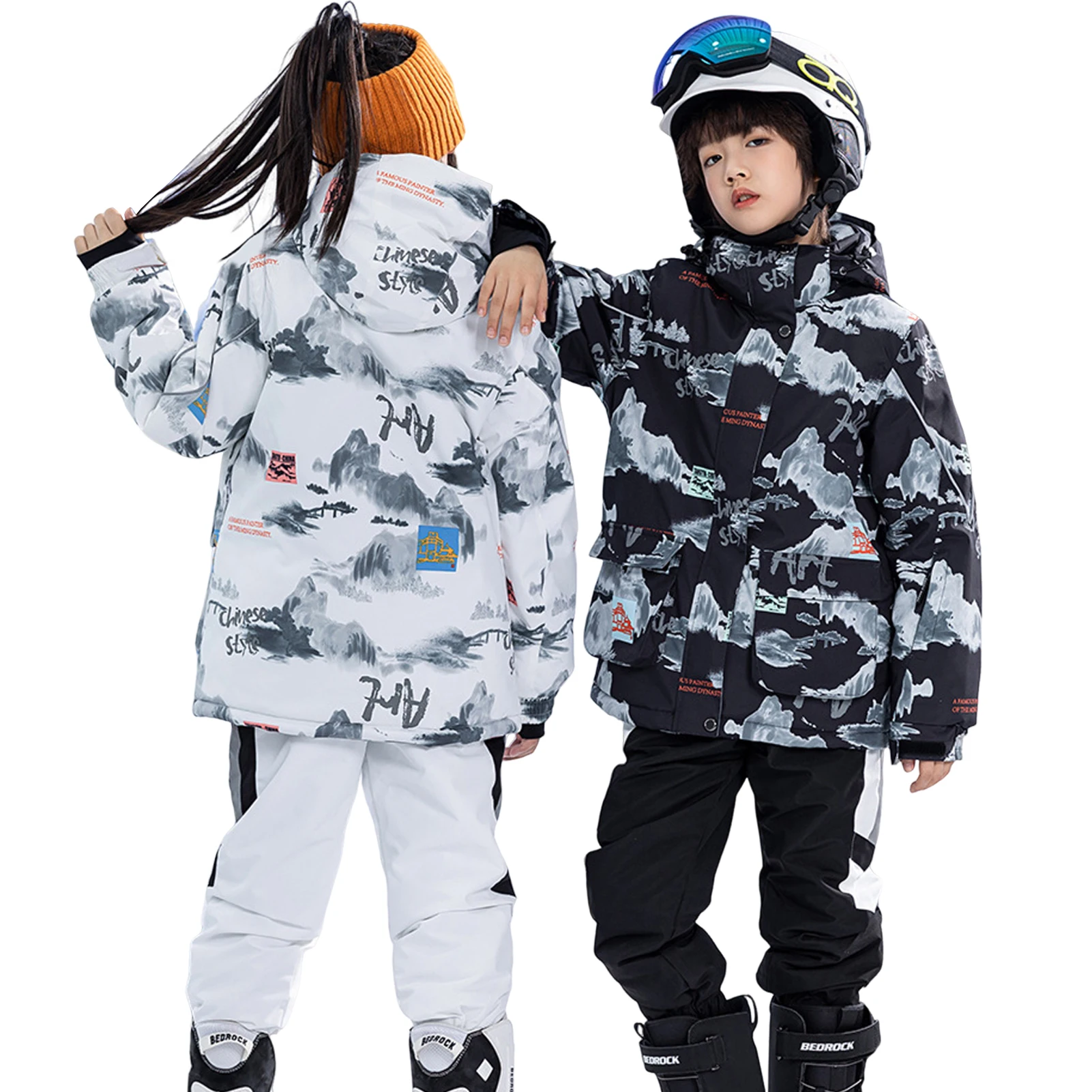 

Kids Skiing Jacket Snow Pants,2-Piece Boys Snowsuits,Girls Hooded Winter Skisuits,Warm Windproof Children's Snowboarding Wear