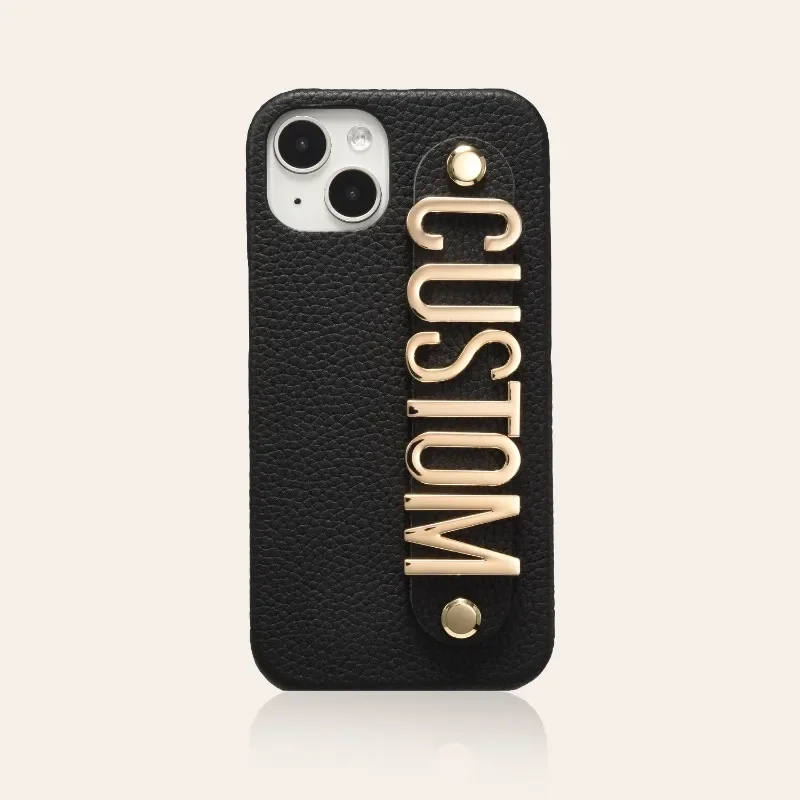 for IPhone16 15 14 13 12 11Pro ProMax Plus Mini Series New Luxury Monogrammed Leather Phone Case Custom Name Metal Letters Cover