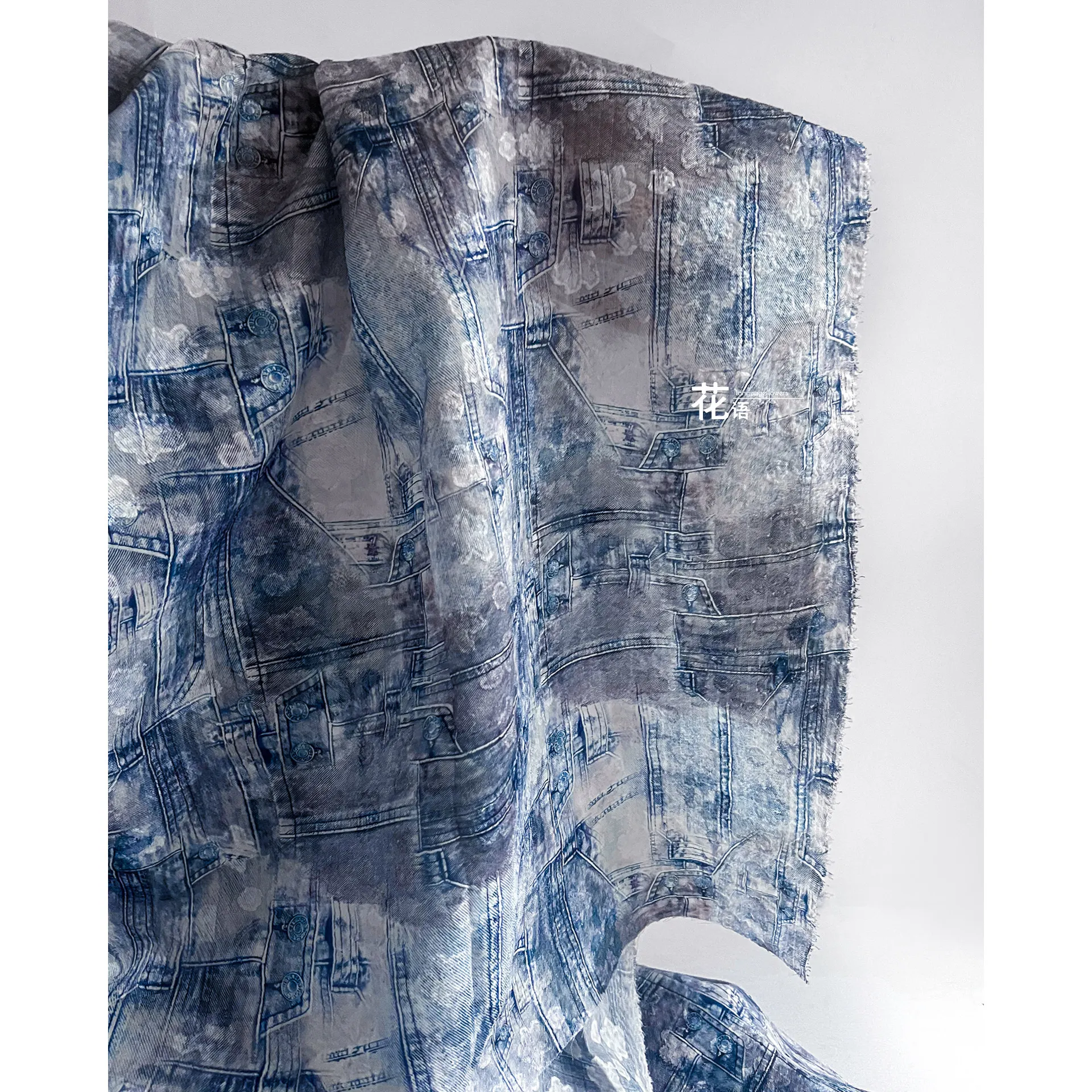 Denim Patchwork Print Jacquard Designer Fabric Deconstructed Tie Dye for Sewing, Custom Apparel and DIY Accessories