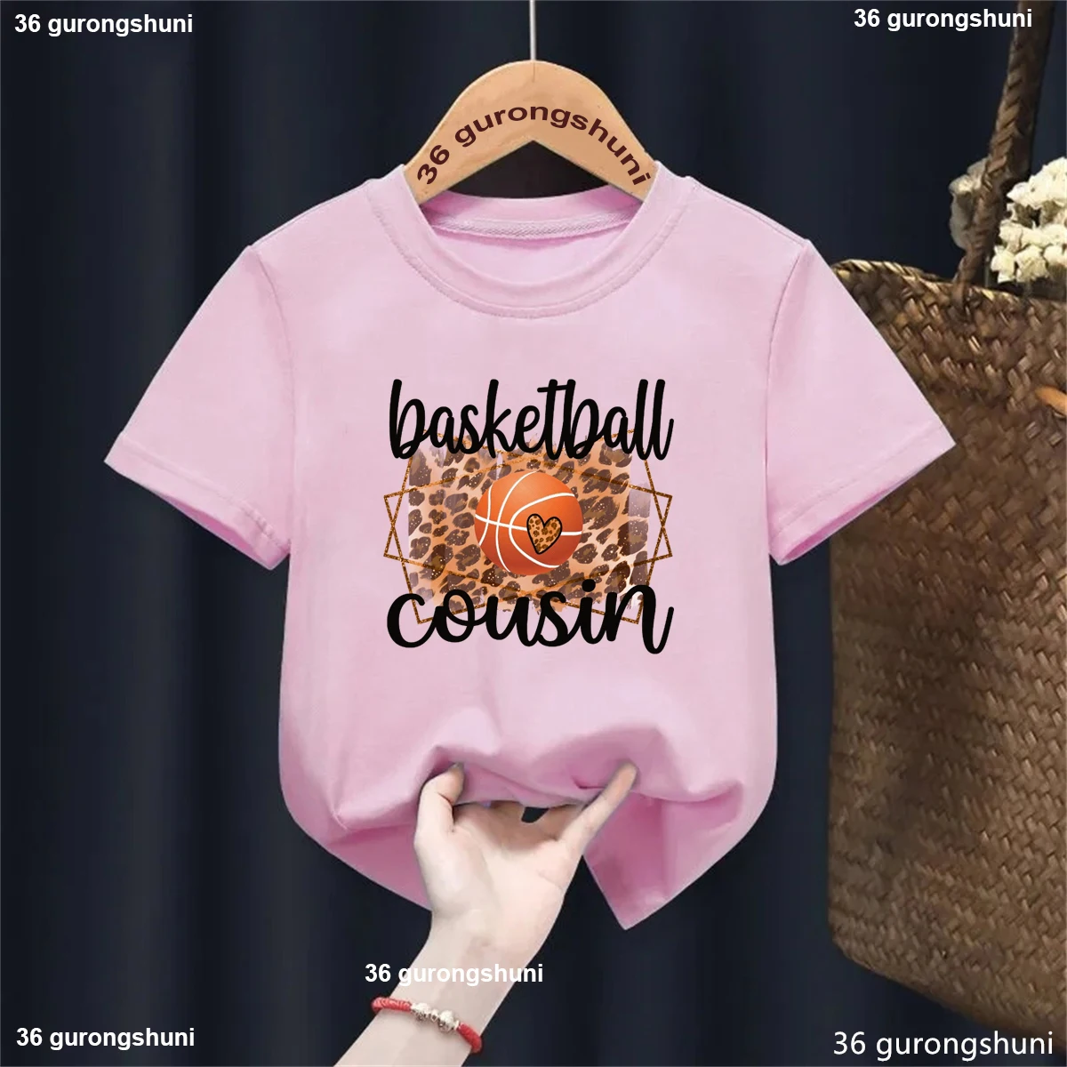 

Basketball Cousin Shirt Fashion Leopard Print Basketball Pattern Print Tshirt Girls Funny Basketball Sisters Sports Tshirt Tops