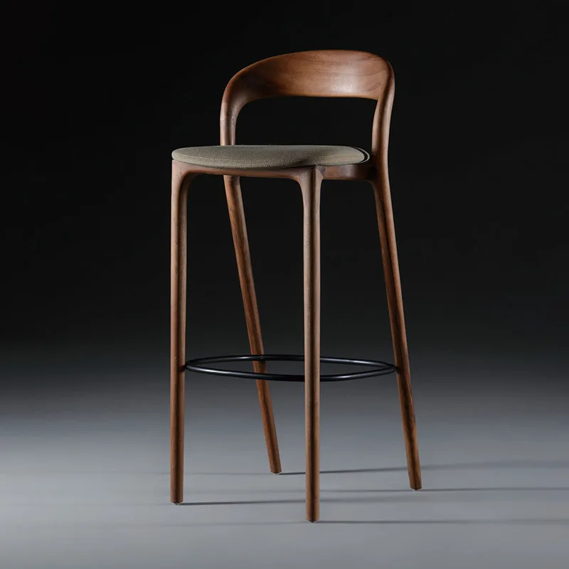 Nordic solid wood bar chair modern simple home backrest high stool bar designer