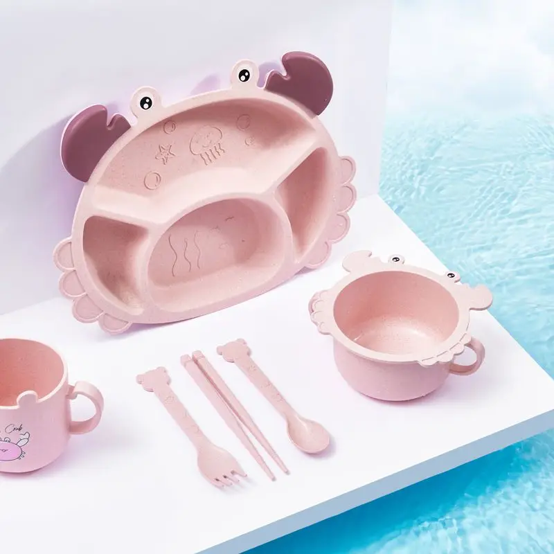 4/6pcsCrabs Children's Plates, Creative Baby Eating Utensils,drop Resistant Baby Food Dividing Plates,wheat Straw Dividing Bowls