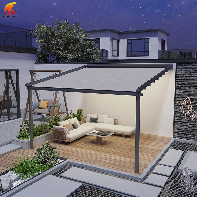 Outdoor Restaurant Features A Foldable Awning And An Automatically Retractable Roof Awning.