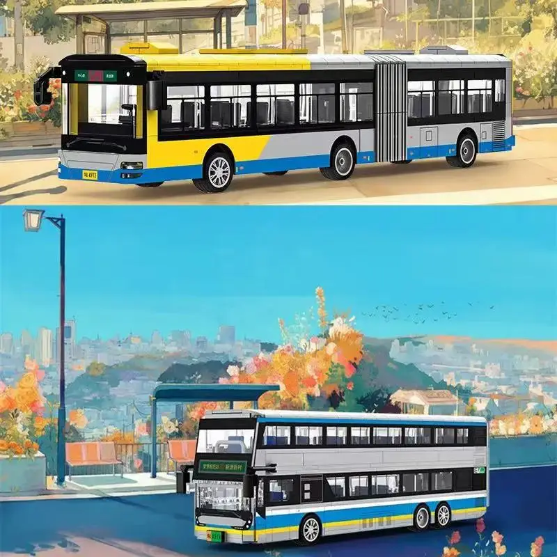 

New 2026 Wooden City Car Toy for Boys Inter-city Double-decker Bus School Bus Ready-to-Use Gift 4973-4975