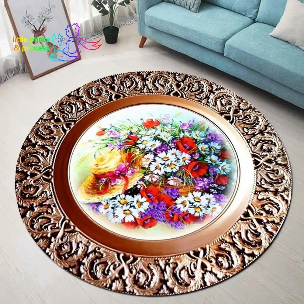 Porcelain Flower Basket Round Carpet for Living Room Mat for Children Carpet Floor Bath Mat Bedroom Carpet for Children's Room