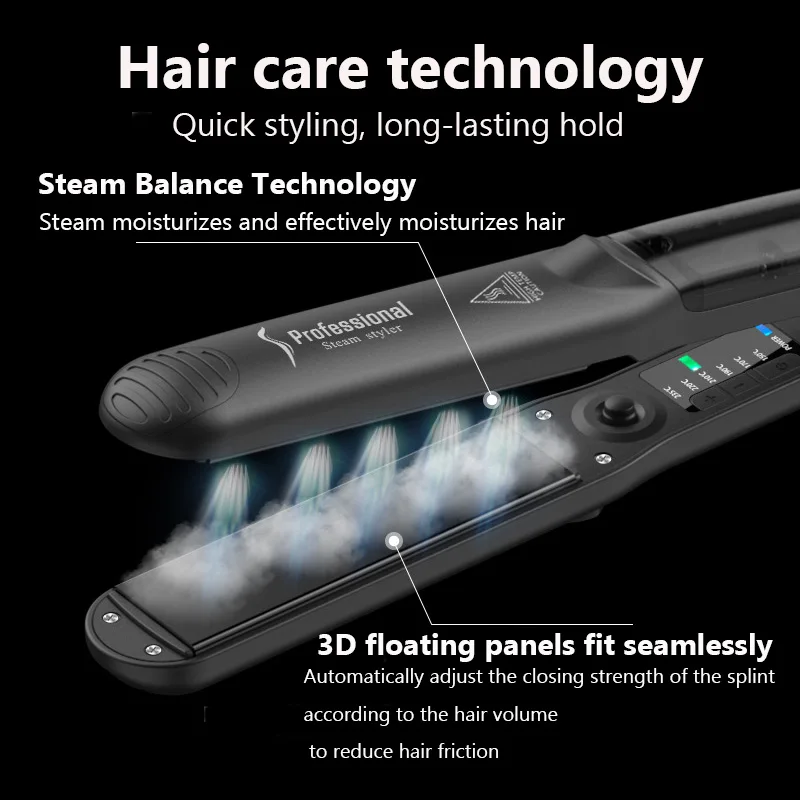 

2024 Best Professional Steam Hair Straightener 450℉ Fast Heating Ceramic 2in1 Hair Straightening Curler Flat Iron Steampod