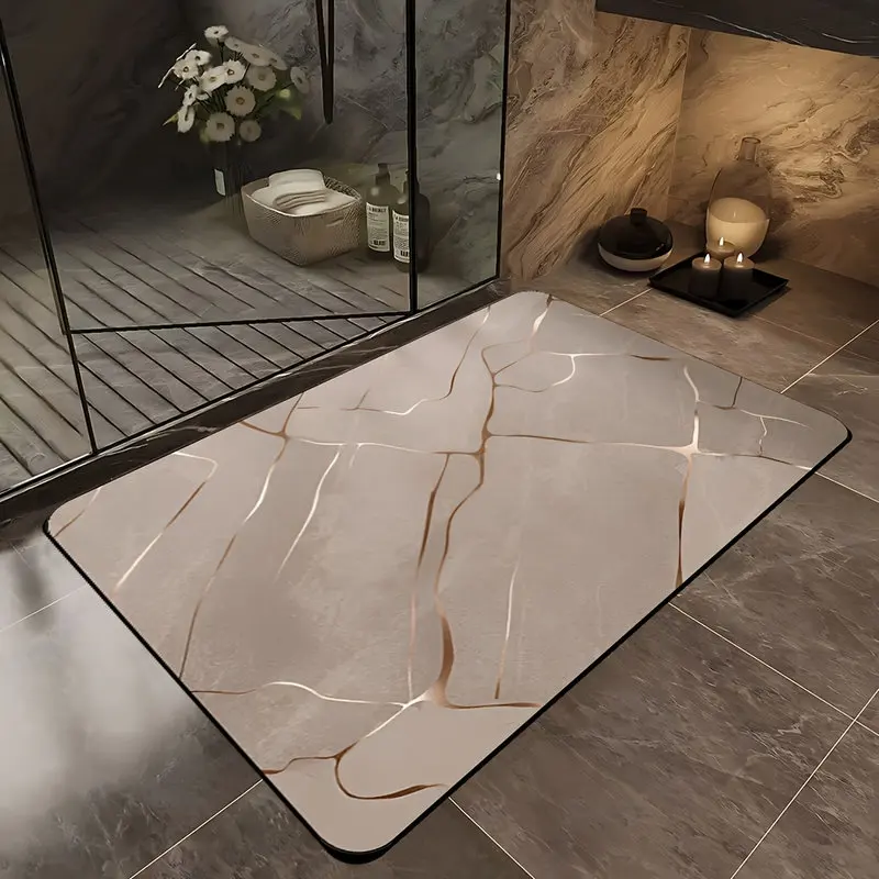 VIKAMA Modern Green Geometric Patchwork Bath Mat, Diatom Mud Quick Dry Bathroom Rug, Non Slip Absorbent Washable Fast Drying Rug