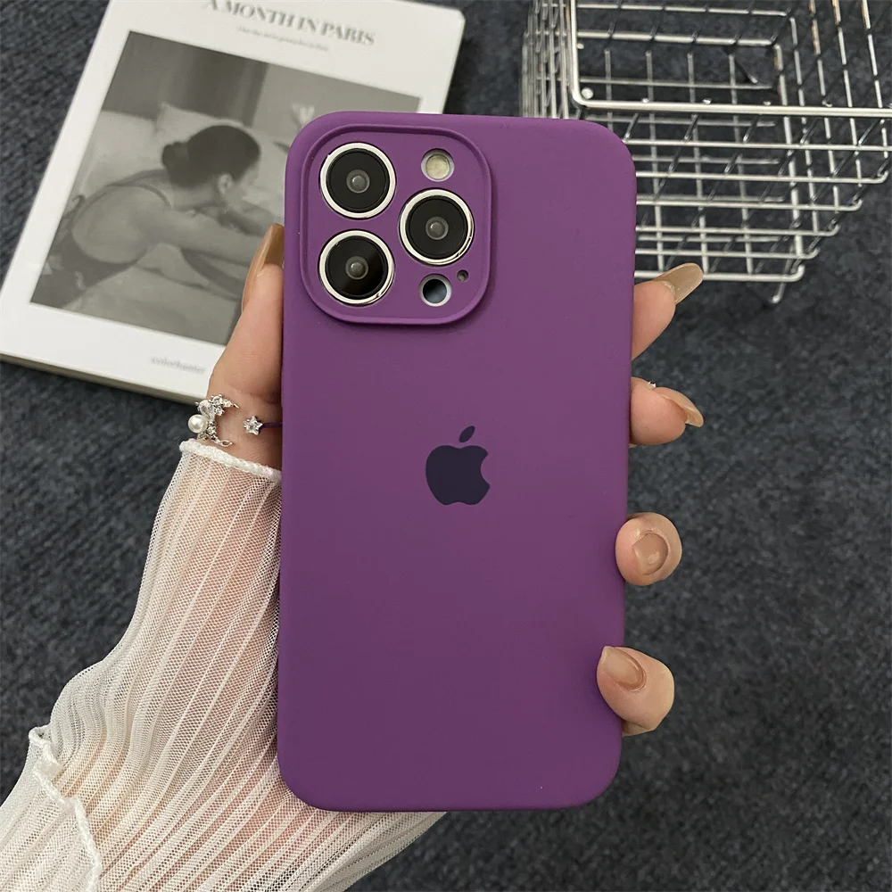 Original Liquid Silicone Apple Phone Case for iPhone 16 15 Pro Max 13 12 14 Lens Camera Protection Shockproof Full Logo Cover