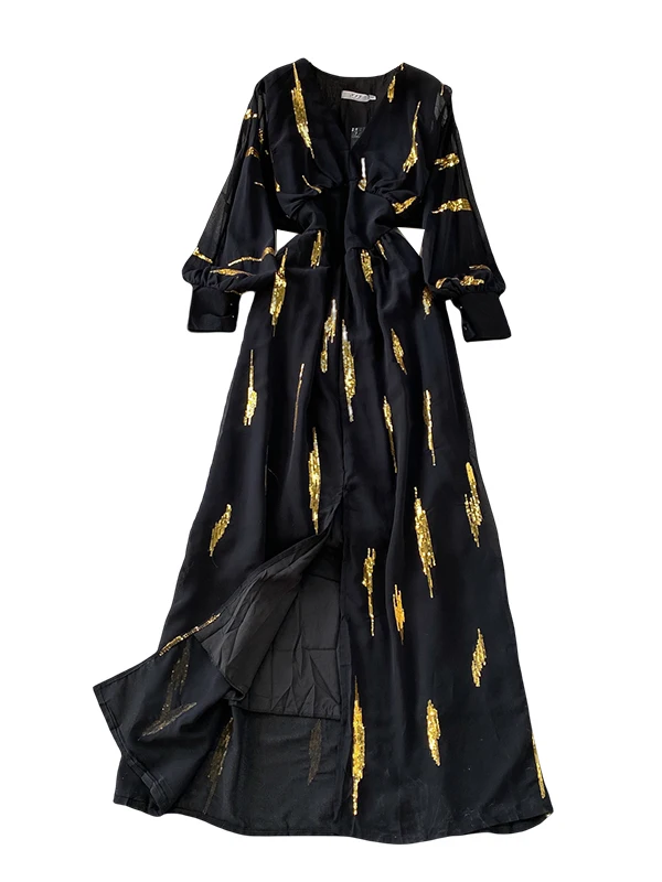 Ele v-ne longue Sve Dr femmes taille haute gaze minceur fendu paillettes Dr décontracté Sle a-ligne jupe pour Par