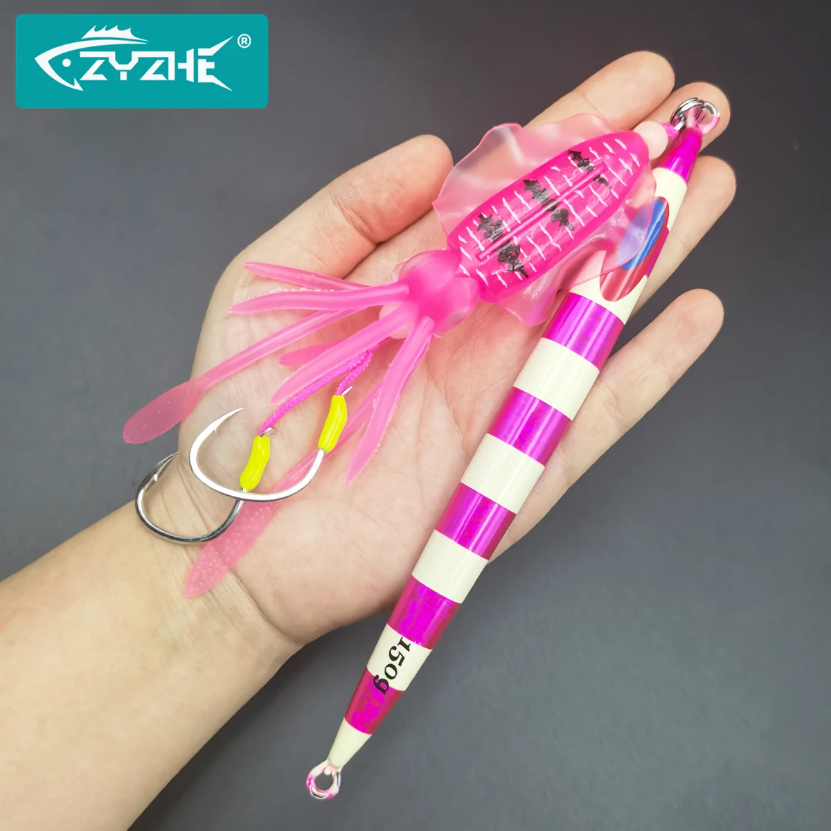 

ZYZHE 1 шт. Морская рыболовная приманка-джиг 150 г, приманка-карандаш с мягкими крючками-кальмарами, светящаяся, для морской рыбалки с лодки, для тунца и марлина