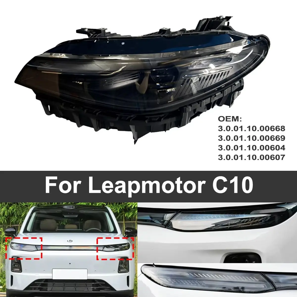 Headlight Assembly compatible with Leapmotor C10 2026 OE 3.0.01.10.00668 00669 00604 00607 Left Right Head Lamp Auto Replace