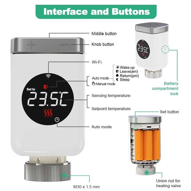 MOES Tuya Smart Wifi/ZigBee Thermostatic Radiator Valve TRV Programmable App Remote Temperature Controller with Alexa GoogleHome