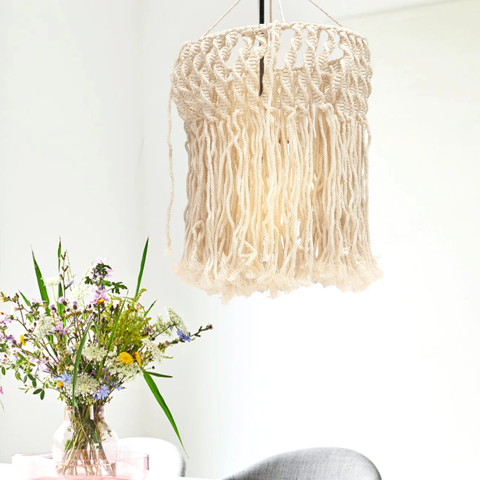 

Cotton Rope Lampshade Woven Macrame Bohemian Pendant Shades Home Decor Ceiling Cover Thickened Material Enlarged Spacing