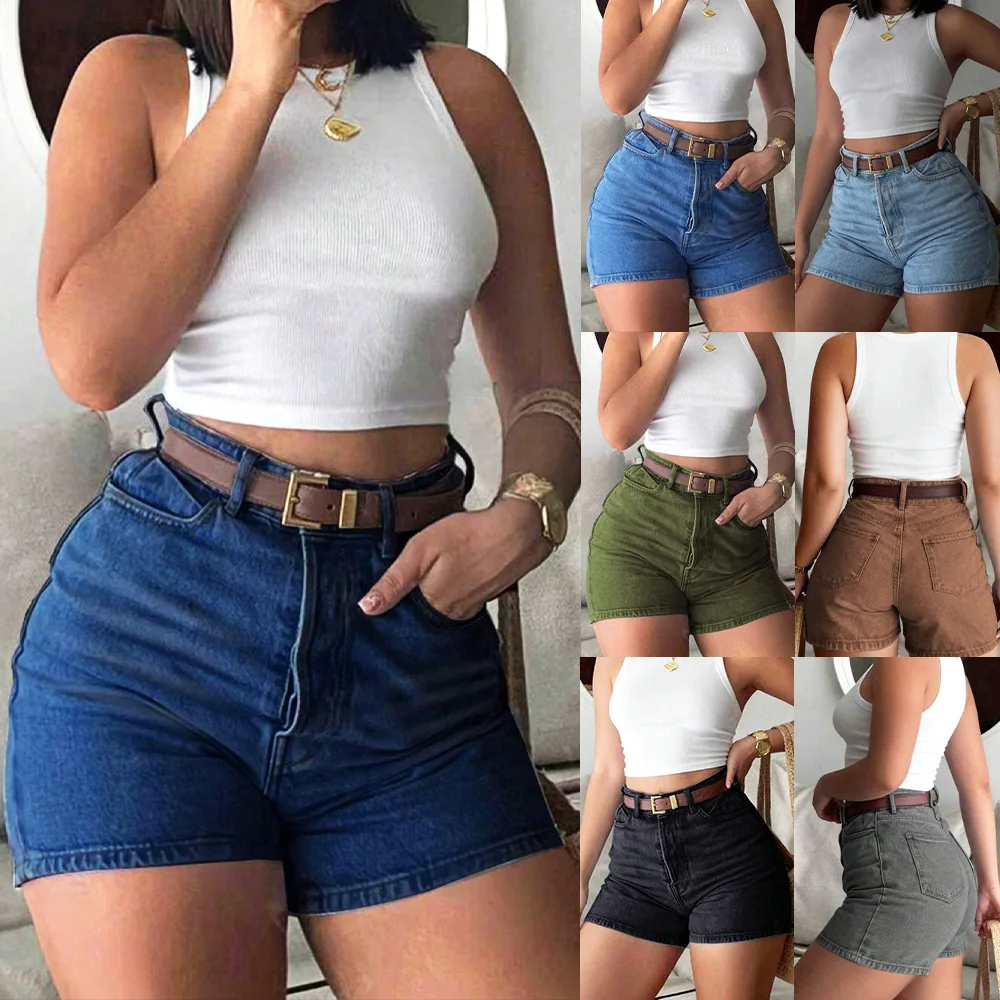 Calças Jeans Femininas Vintage, Shorts Sexy de Cintura Alta, Calças Slim Fit Y2K, Moda de Rua Elegante, Casual de Verão