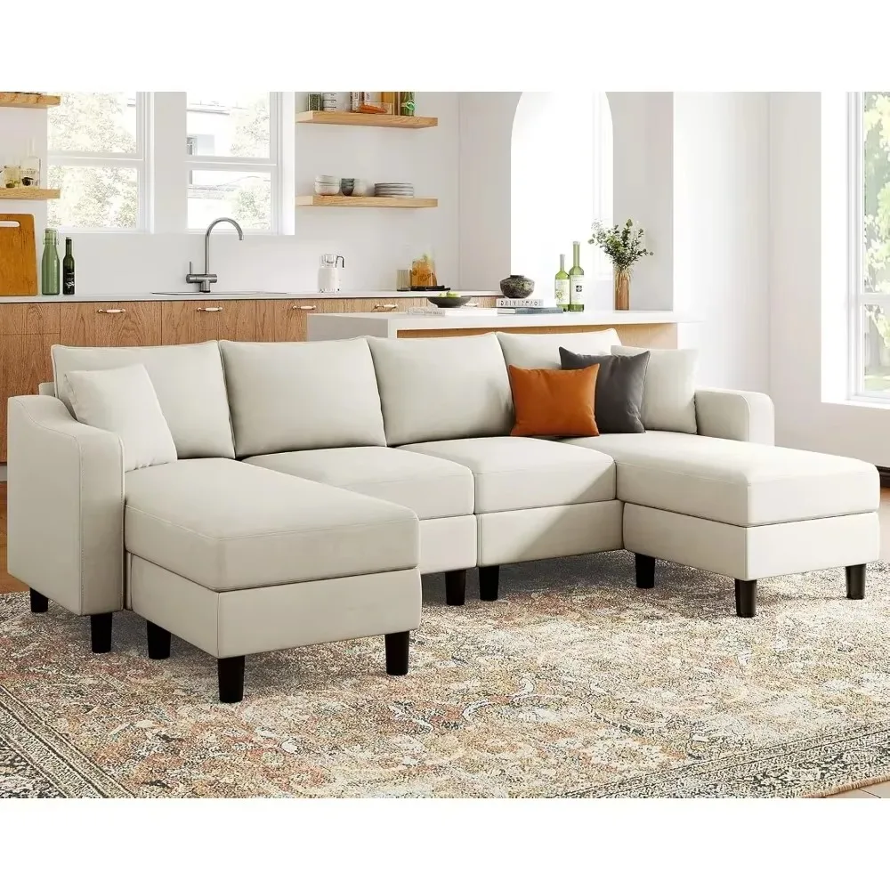 U-shaped modular sofa Velvet convertible sofa with double-sided chaise longue Modular sofa with ottoman for living room