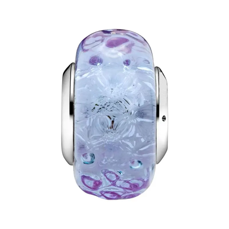 Wavy Lavender Murano Glass Charms Beads For Women Fine Jewelry Making DIY Original Bracelets 925 Sterling Silver Signature Cores